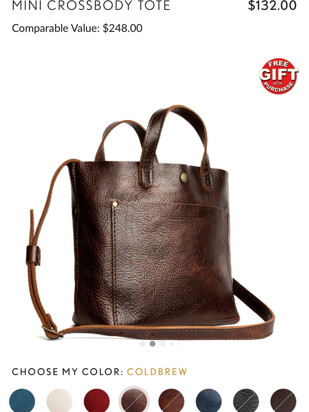 Mini Crossbody Tote - ColdBrew Brown Leather Portland Leather Goods - Picture 2 of 14